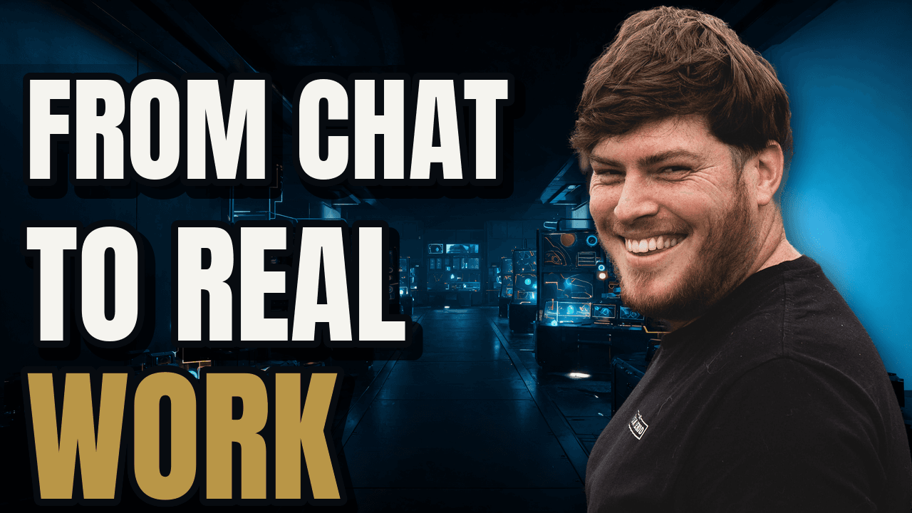 Andy Ritchie beside a visual progression from a basic AI chat box to a connected AI agent workflow.